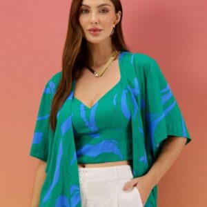 Conjunto de Kimono e Croped Verde