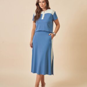 Conjunto Moletinho com Saia Midi e Fenda na Lateral