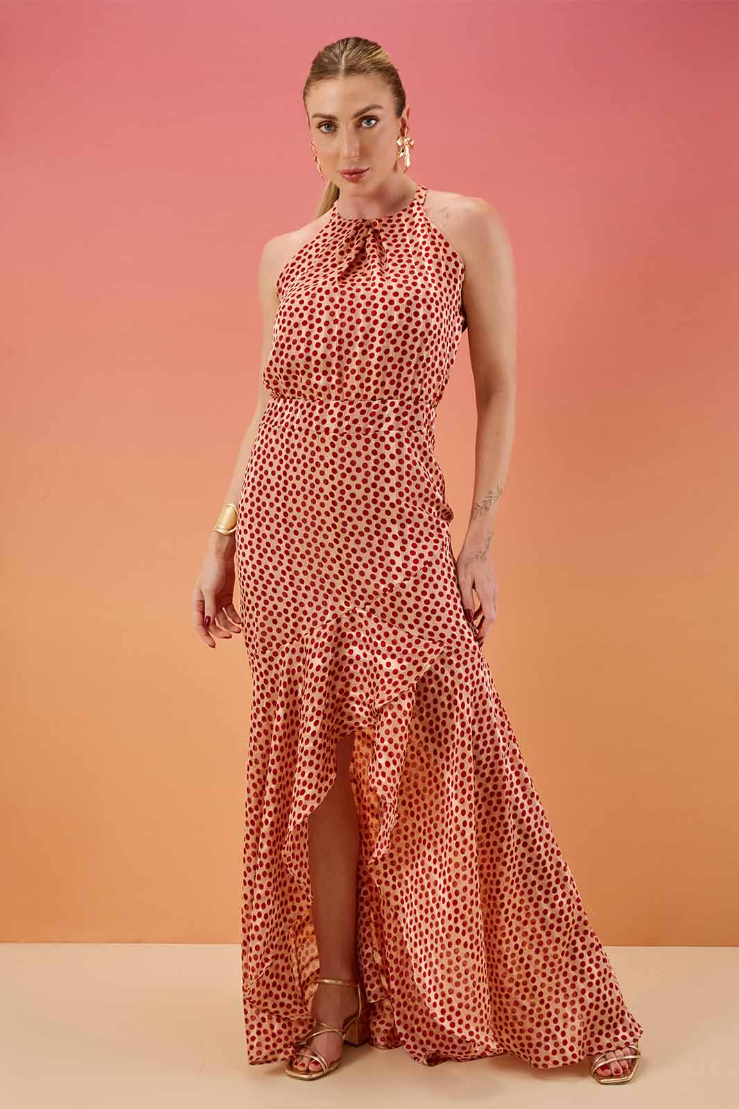 Vestido Longo com Fenda Rosa