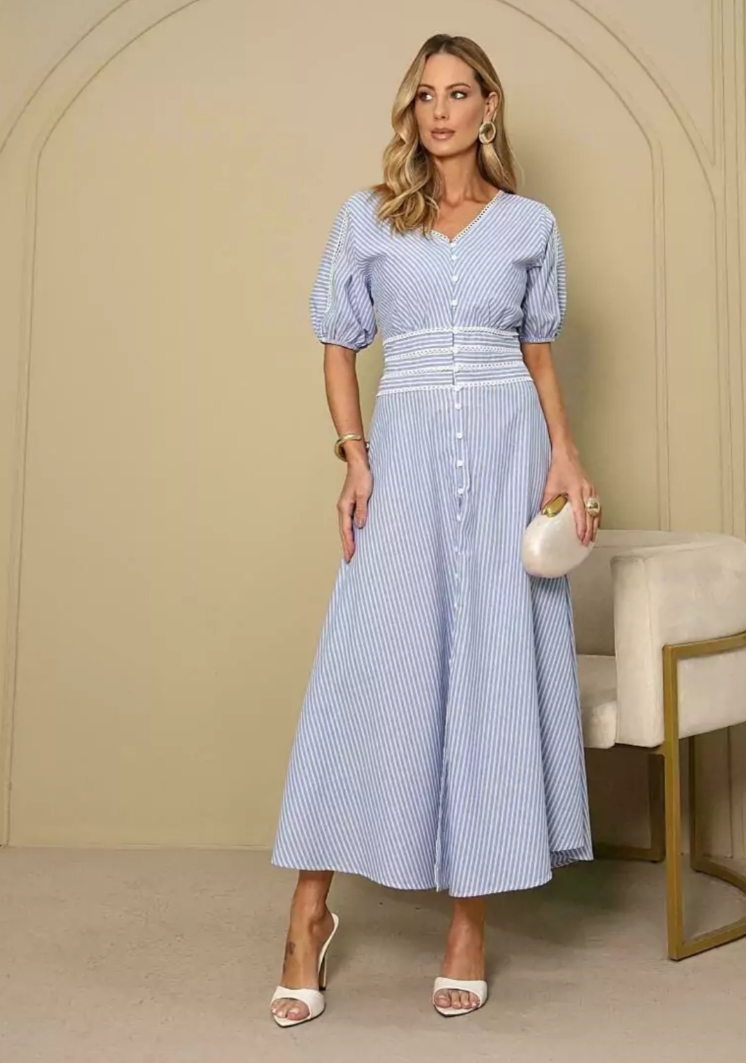 Vestido Stripe com Renda