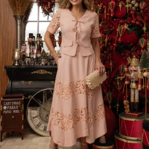 Conjunto Linho Com Renda Rose