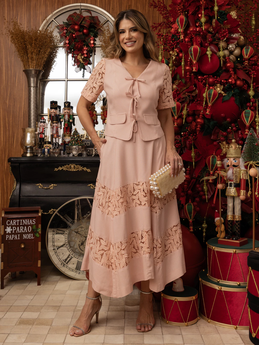 Conjunto Linho Com Renda Rose