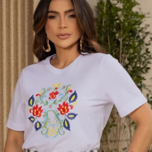 T-shirt Malha Bordado Mandala