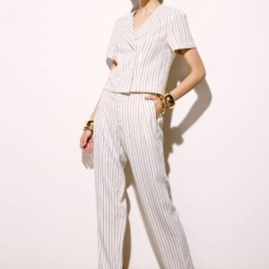 Conjunto de Calça e Blazer Manga Curta Listrado